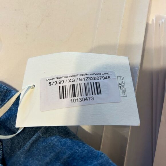 NWT Venti 6 Denim Blue Distressed Embellished Crinkle Joggers XS - Picture 3 of 3